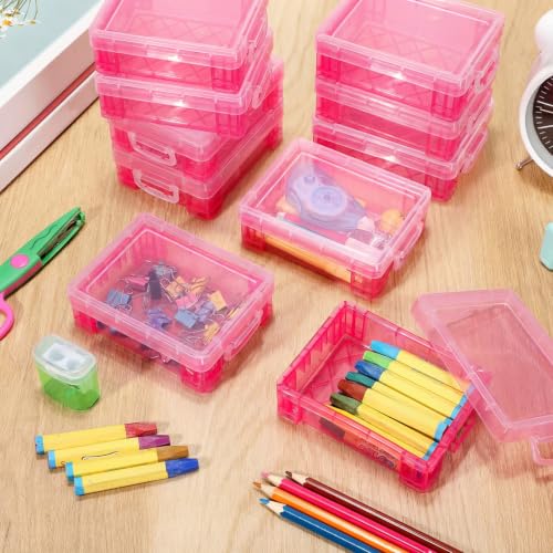 Image of Suzile 50 Pcs Plastic Crayon Box with Lid 4.8 x 3.4 x 1.6 In Crayon Storage Containers Bulk for Office School Classroom Supplies Pen Pencil Art Crafts(Pink)