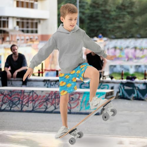 Boys Athletic Shorts with Pockets Cute Duck in Water Running Basketball Shorts for Youth Elastic Waist Size 7-82