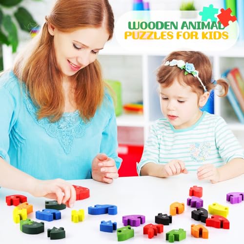 Image of Yunsailing 4 Pcs Alphabet Jigsaw Puzzle Wooden Blocks Toys Alphabet Educational Toddler Puzzle Toys for Preschool Learning Party Favor Gift Learning(Snake, Snail, Duck, Dog)