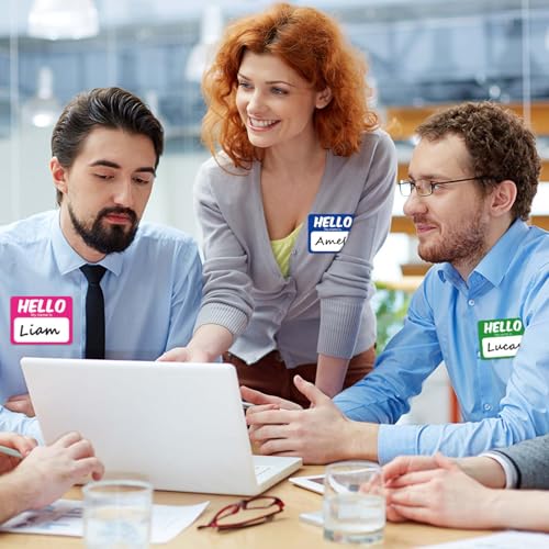 Image of Hello My Name is Stickers, 256 Pcs 8 Assorted Colors, 3 inch x 2.5 inch Self-Adhesive Name Tags for Kids, Students, Office Events, Classroom, Parties & Identity Identification