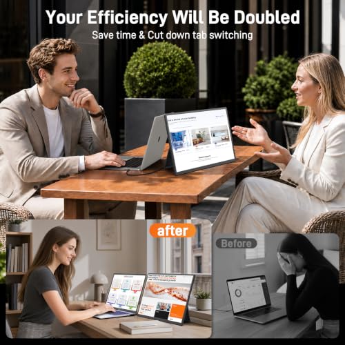 Image of 16″ Portable Monitor for Laptop, 1200P IPS Laptop Screen Extender, Plug & Play Dual Monitor with 360 Rotating Stand, Ultra Slim Travel Monitor for Laptop, PC, MacBook, PS5