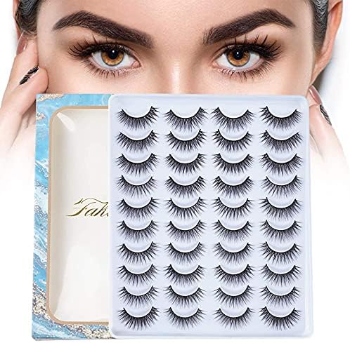 20 Pairs False Eyelashes Natural Faux Mink | Natural Look|100% Handmade|Reusable| Fluffy Volume Long Thick Lashes |12mm
