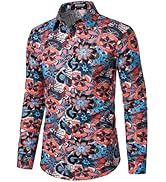 JEMITOP Men's Cotton Linen Vintage 70s Hippie Pattern Printed Long Sleeve Button Down Shirts for ...