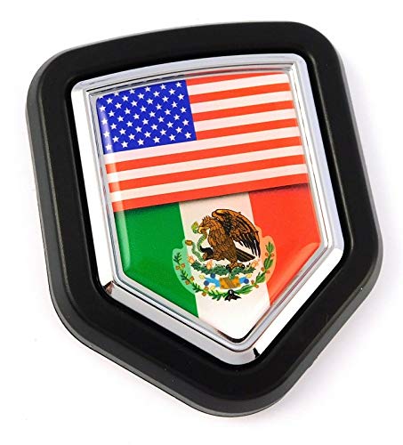 Image of USA Mexico Mexican flag car truck Black Shield Grill Badge chrome grille emblem 2.6 inch x 3.1 inch