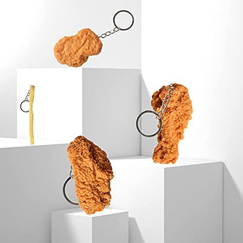 Kapitomanio 4 Pcs,Imitation Food Keychain French Fries Chicken Nuggets Fried Chicken Leg Food Pendant Keychain #TOP3