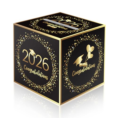 Image of 2026 Graduation Card Box Holder, Foldable Grad Congrat Decoration Box for Boys Girls Men Women Graduation Party Celebration Black