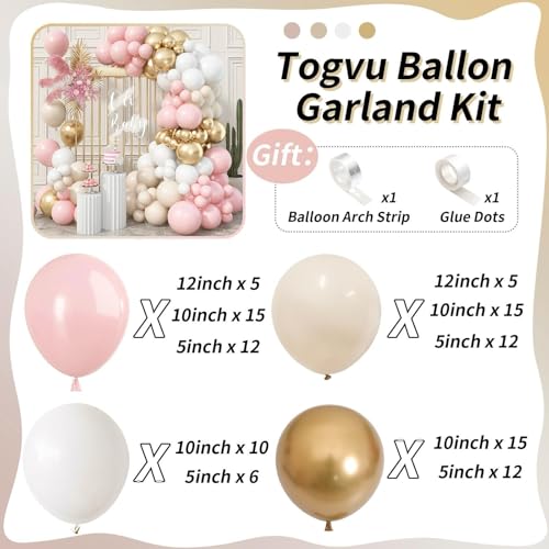 Image of Pink Beige Gold Balloon Garland Arch Kit, 109 Pieces Blush Pastel Pink Peach Pink Gold Beige White Sand Latex Balloon Garland Kit for Girls Women Birthday Baby Bridal Shower Wedding Party Decorations
