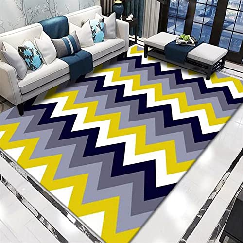 Tapis rectangle de chambre bleu jaune lavable et antidérapant S