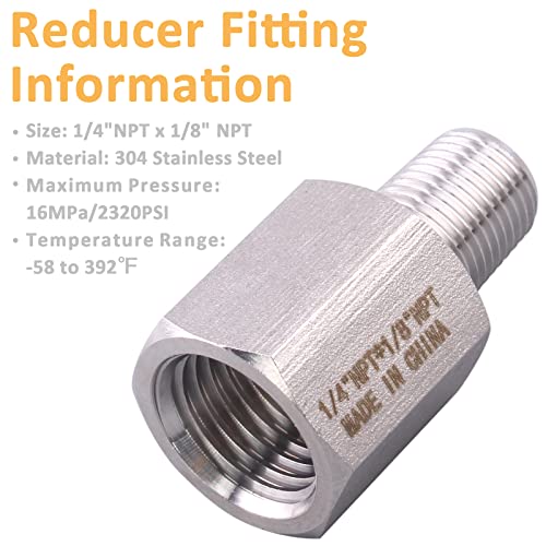Image of Forged Reducer Adapter Fitting - Stainless Steel 304 Reducing Pipe Connector, 1 /4 inch NPT Female x 1 /8 inch NPT Male (pack of 5)