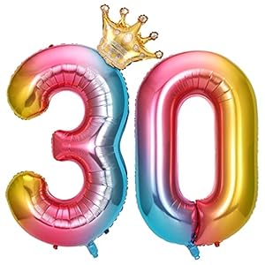 GoldOars Zahlen Luftballon 30, zahlenballon 30, 40“Riesige Folienballon mit Krone, Geburtstag, Folienzahlen Luftballon…