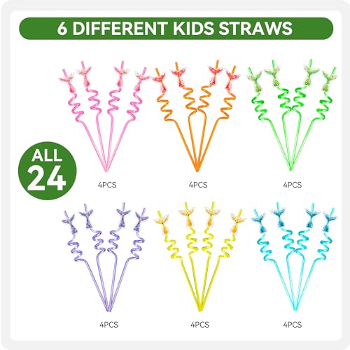 Image of 24 Pcs Glitter Mermaid Straws, Princess Theme Birthday Supplies | for Birthday Party Favors Supplies, Reusable Plastic Drinking Straws for Boys Girls Party Decorations Gift(Mermaid)