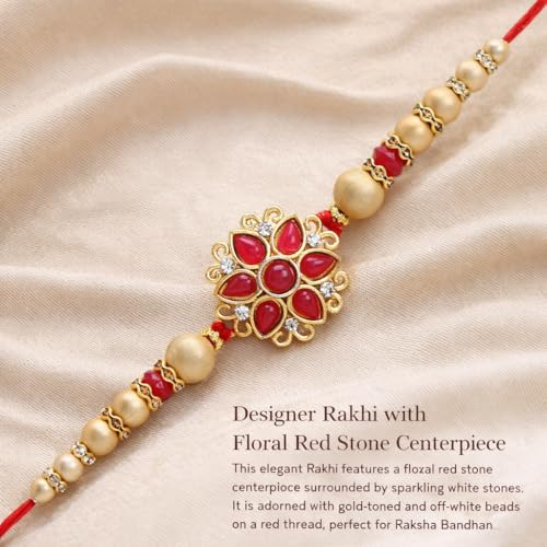 Image of Riddhika Ventures Stylish Kundan and AD Ring Rakhi with Roli Chawal and Greeting Card