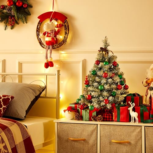 Yaheetech 2ft Frosted Tabletop Artificial Christmas Tree Portable Christmas Tree with Cement Base Xmas Holiday Decoration, Green & White - Image 8