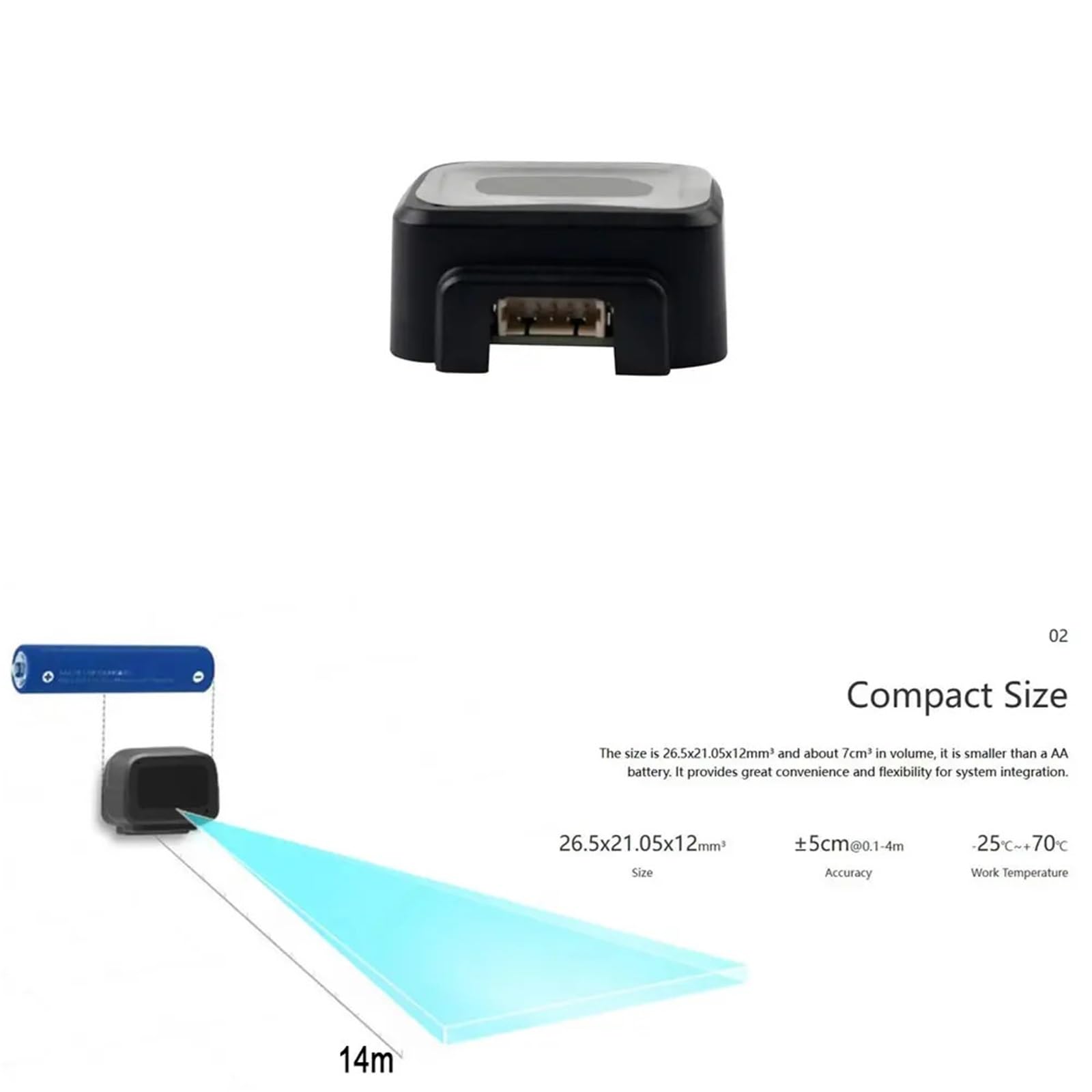 Czujnik LiDAR Zasięg 14 m Wiązka lasera liniowego PToF UART I2C I/O do wykrywania przeszkód i robotyki Wodoodporny