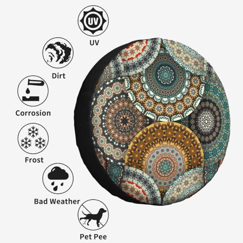 Image of Colorful Flowers Spare Tire Cover Polyester Universal Wheel Tire Cover for Trailer Camping Weatherproof for Rv SUV Truck Camper Travel 15 inch STC086