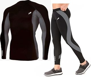 JUST RIDER Men's Sports Running Set Compression Shirt + Pants Skin-Tight Long Sleeves Quick Dry Fitness Tracksuit Gym Yoga... Price In India