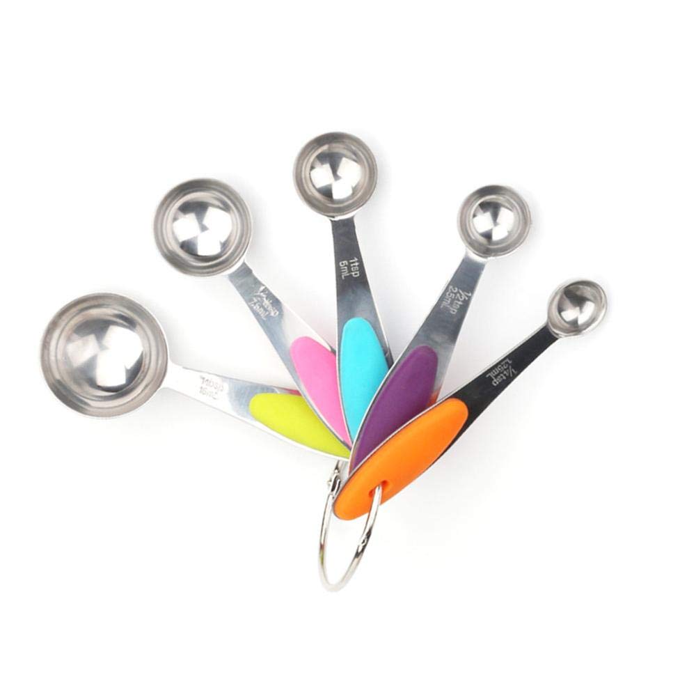DUORUI Measuring Spoons and Cups Set Stainless Steel Metal for Baking Cooking Measurement Tool for Liquid Flour with Silicone Handle
