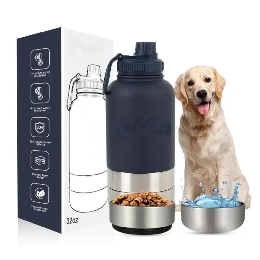 Leak-Proof 3-in-1 Water Bottle for Walking and Travel with 2 detachable bowls