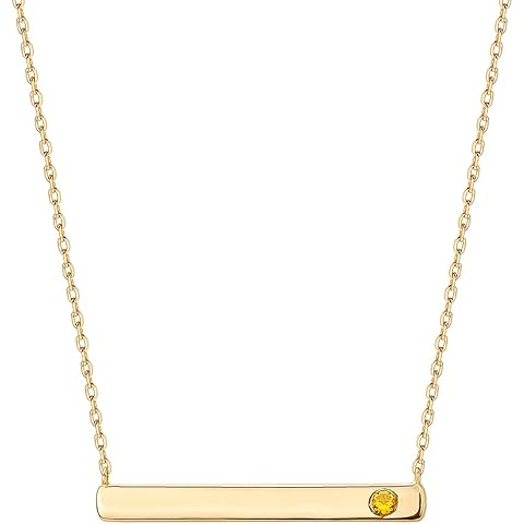 PAVOI 14K Gold Plated Crystal Birthstone Bar Necklace | Dainty Necklace | Gold Necklaces for Women