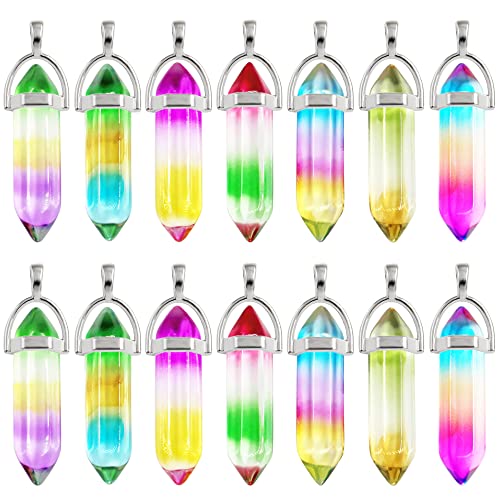 HAOBIN 14-teilige Sechseckige Kristallanhänger Edelsteine Quarz Heilsteine Schmuck Kristallhalskette Diy Schmuckherstellung