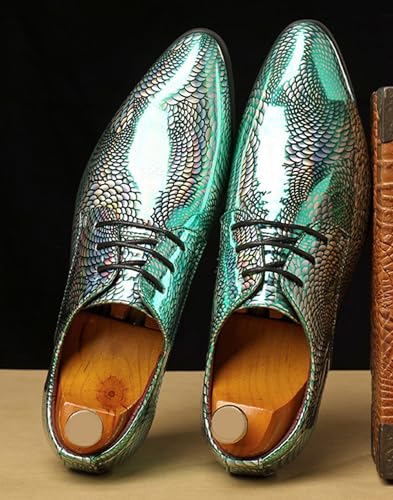 ByErz Men Fashion Dress Business Shoe Pointed Toe Patent Leather Lace Up Oxford Black Blue Green4