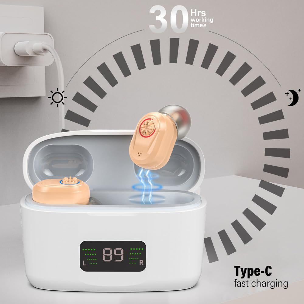 Amplificatore acustico digitale - Amplificatore audio per migliorare l'udito personale con una durata di oltre 500 ore, include un dispositivo destro e sinistro (rosso e blu)