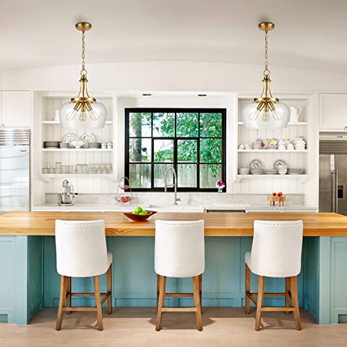 Teenyo Modern Gold Pendant Light Mid Century 3-Light Clear Glass Pendant Lighting With Adjustable Chain Brass Pendant Lights Kitchen Island For Dining Room Bedroom Living Room #TOP1