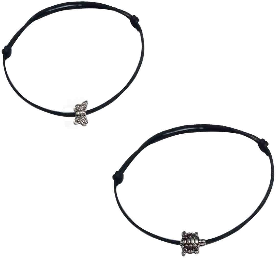GURJARI JEWELLERSWomen's Black Thread with Anklets with oxidised Beads