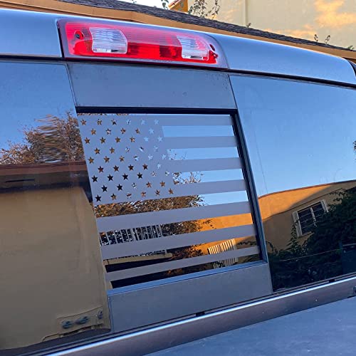 Image of Xinghe for 2004-2018 Chevy Silverado GMC Sierra, Rear Middle Window American Flag Decals Stickers, Matte Black American Flag Decal for Chevy Sierra Accessories
