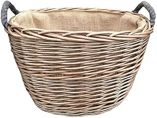 Red Hamper Willow Small Oval Hessian Lined Wicker Log Basket