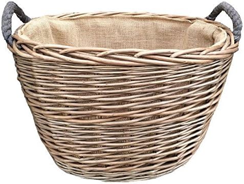 Large Oval Hessian Lined Log Basket