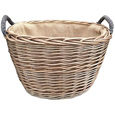 Red Hamper Small Oval Hessian Lined Log Basket, Wicker, Brown, 31 x 40 x 28 cm Cover
