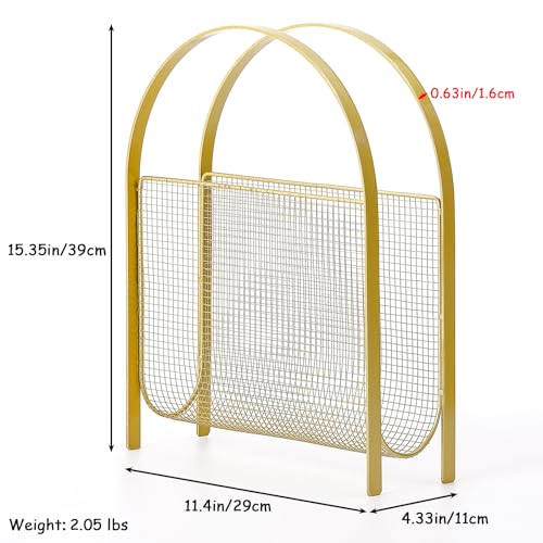 Gold Metal Magazine Rack, Floor Mesh Magazine Holder for Living Room Bathroom Office – Modern Storage Organizer for Newspapers Books & Mail, with Non-Scratch Foot Pads - Image 4