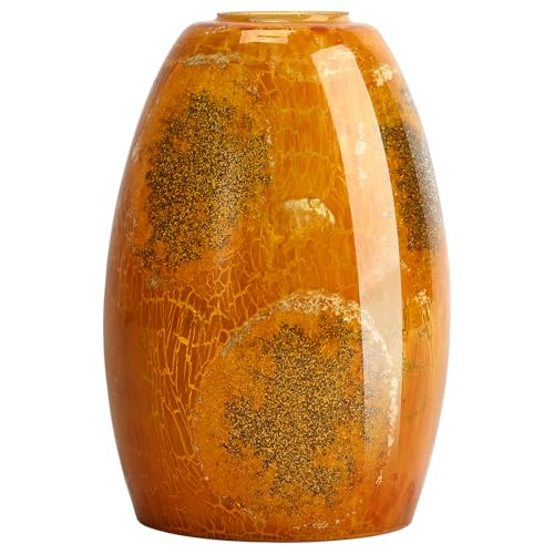 Oval Glass Lamp Shade Cover for Kitchen Pendant Light over Island, Yellow Stone Crackle Hanging Ceiling Light Fixture Replacement, 7x4.71