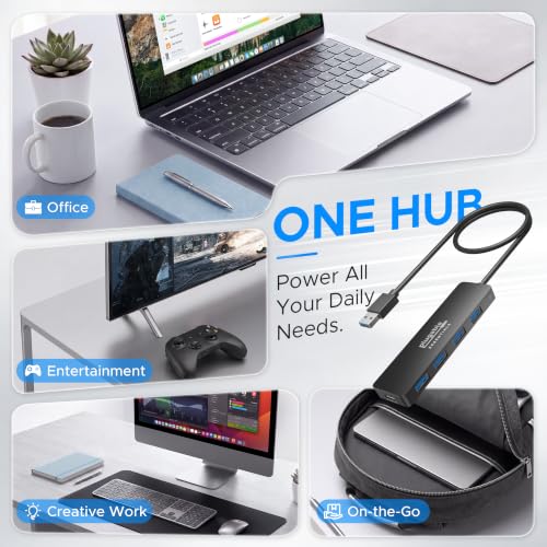Plugable USB A 3.0 Hub 4-in-1 Splitter 4 USB-A Ports for Laptop PC 2ft - image 3