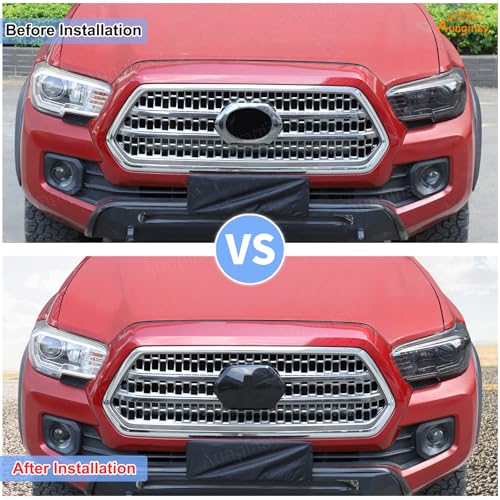 Image of Aunginsy Front Emblem Trim Cover Compatible with Toyota Tacoma 2016-2023, ABS Front Hood Center Grille Emblem Badge Logo Cover Circle Ring Decorator Overlay Accessories, Not Fit with Sensors Version