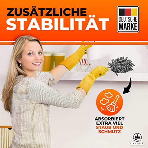 Birkental Staubwedel Teleskop lang [TESTSIEGER] im 7 teiligen Set, bis 2,50m ausziehbar und waschbar, Staubwischer, Mikrofasern Staubmagnet Magic Duster, Staubfänger Haushalt und Gewerbe