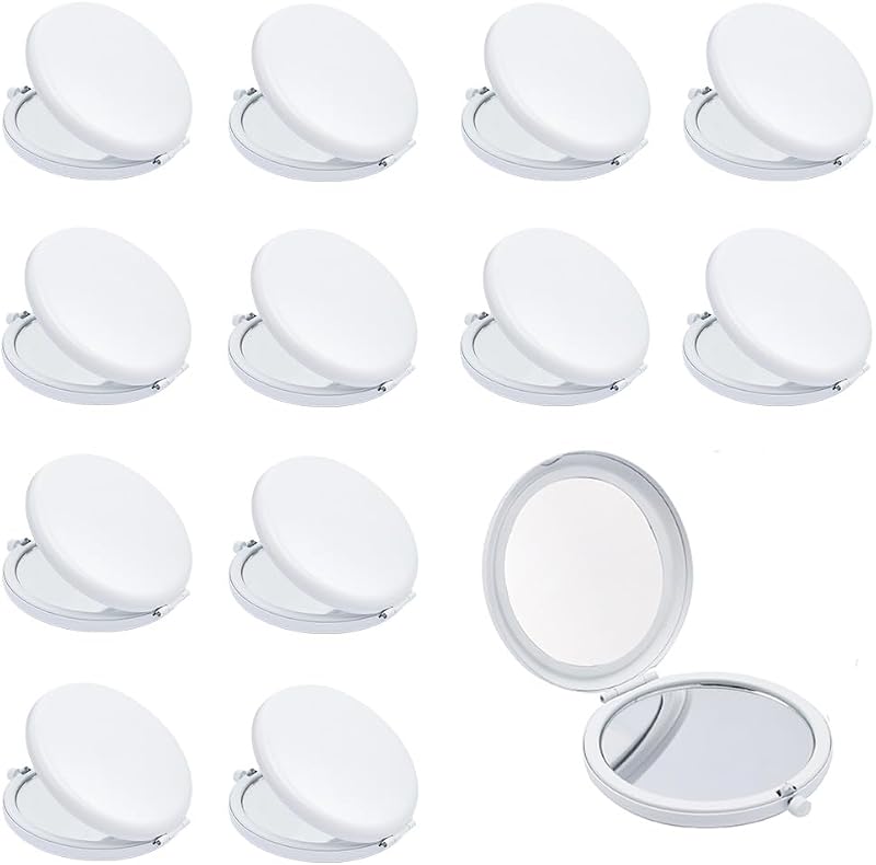 Espelho compacto redondo QUSTGO com aumento 1X/2X, dobrável, branco, pacote com 12