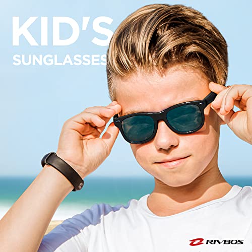 Rivbos Kids Sunglasses Boys With Strap Polarized Rubber Flexible Shades For Toddler And Children Age 3-10 Rbk004-2 Black Ice Blue Lens #TOP1