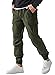 JMIERR Men's Pants Stretch Elastic Waist Drawstring Cargo Joggers Pants Casual Cargo Pants Relaxed Fit Tapered Sweatpants with Multi Pocket,US 36(L),Moss Green