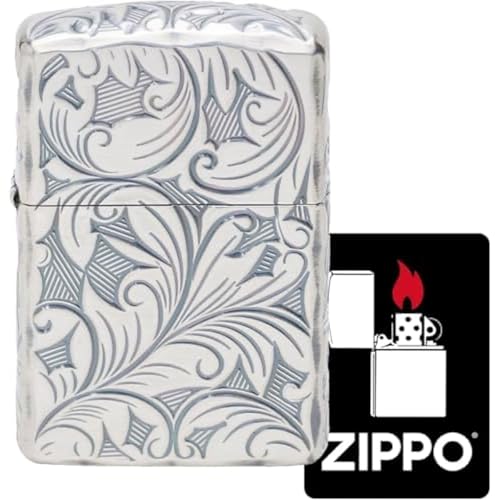 ジッポー(Zippo) オイルライター フリント 5面仕上げ アーマー シルバー 5NC-LEAF (S) 特製ステッカー付き ビンテージ リーフ 葉 渋い 定番 エッジング 模様