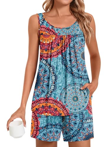 Image of POPYOUNG Pajama Set for Women Summer 2 Piece Lounge Shorts Sets Sleepwear