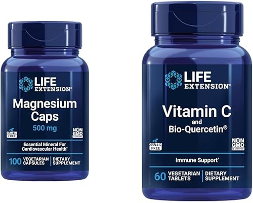 Life Extension Cápsulas de magnesio 500 mg, vitamina C 1000 mg con fitosoma de bio-quercetina - corazón, hueso, salud inmunológica - 200 cápsulas
