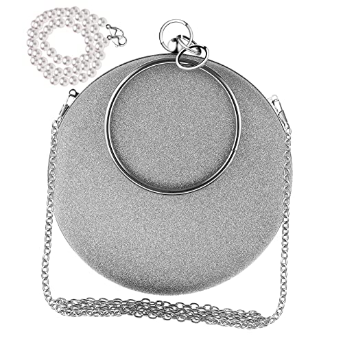 Pochette de soirée ronde libérant les mains grâce à sa chaîne pour bal et mariage
