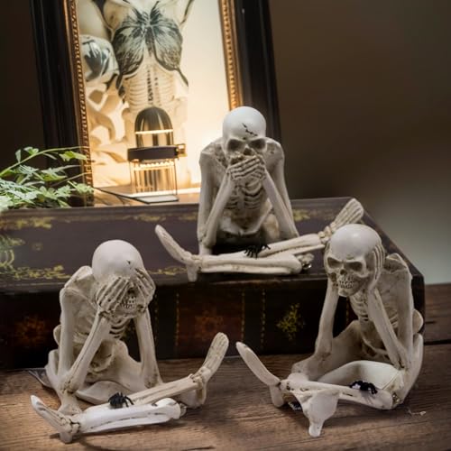 Amoyyt Skeleton Halloween Decor Scary Halloween Decorations Indoor 4 Inch Spooky Party Skull Decorations Gothic Collectible Figurines Halloween Mantel Decor Set Of 3 thumb #6