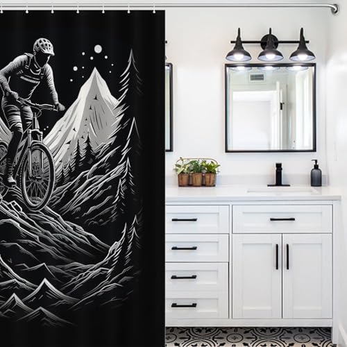 Rideau de douche vélo imperméable et lavable pour baignoire 140x183