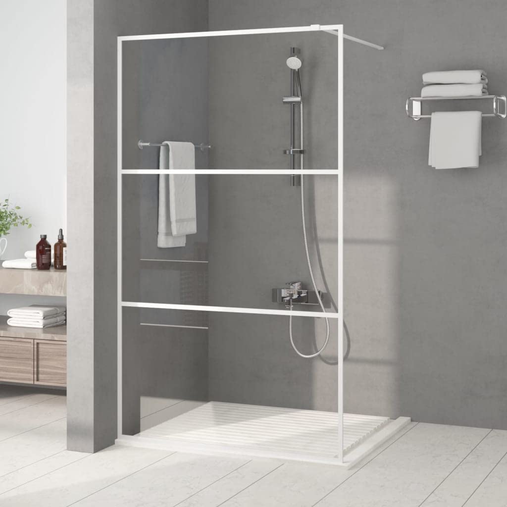 Mampara de ducha de cristal templado blanco de 115 x 195 cm, cristal de seguridad de 5 mm, perfil de aluminio con ajuste de 1 cm, protección contra salpicaduras para esquina y nicho