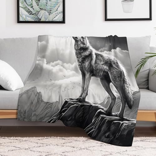 Manta de lobo de forro polar mullida ideal para sofá en tardes de cine 3