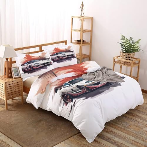 QEODAH Jdm Duvet Cover Double - Japanese Sports Car Bedding Set of 3 - Reversible Printed Quilt Cover and 2 Pillowcases - 110gsm Soft Brushed Microfiber Bed Set with Zipper Closure - Image 2