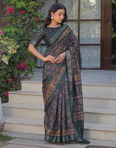Image of SIRIL Women's Printed Cotton Saree with Unstitched Blouse Piece